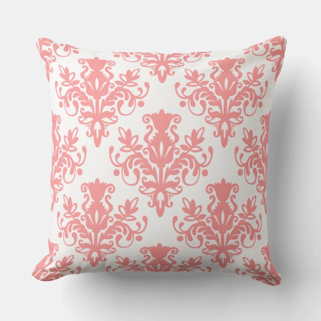 Damask 02 Pattern - Soft Pink on White Cushion (Front)