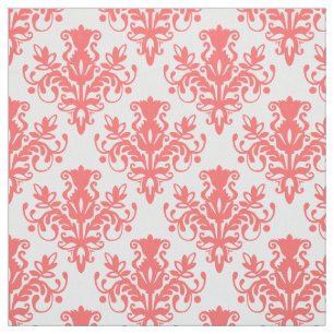 Damask 02 Pattern - Tropical Pink on White Fabric