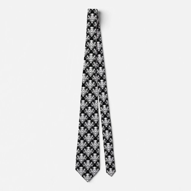Damask 02 Pattern - White on Black Tie (Front)