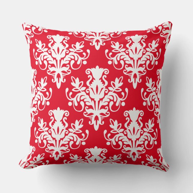 Damask 02 Pattern - White on Red Cushion (Front)
