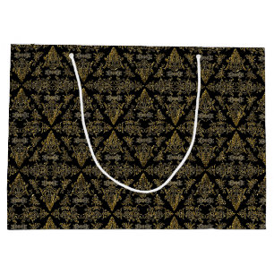Damask 06 Black-Gold-Large Gift Bag