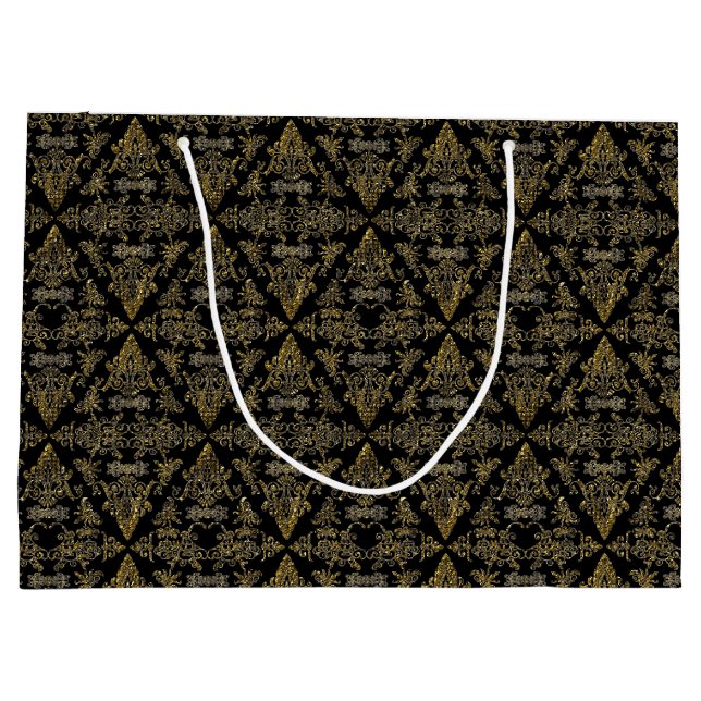 Damask 06 Black-Gold-Large Gift Bag (Back)