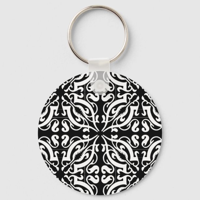 Damask 1 (black & white) key ring (Front)