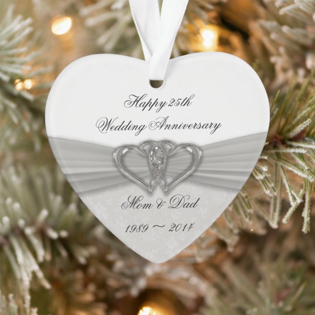 Damask 25th Wedding Anniversary Acrylic Ornament (Tree)