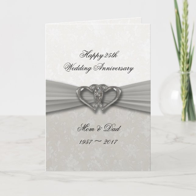Damask 25th Wedding Anniversary Greeting Card (Front)