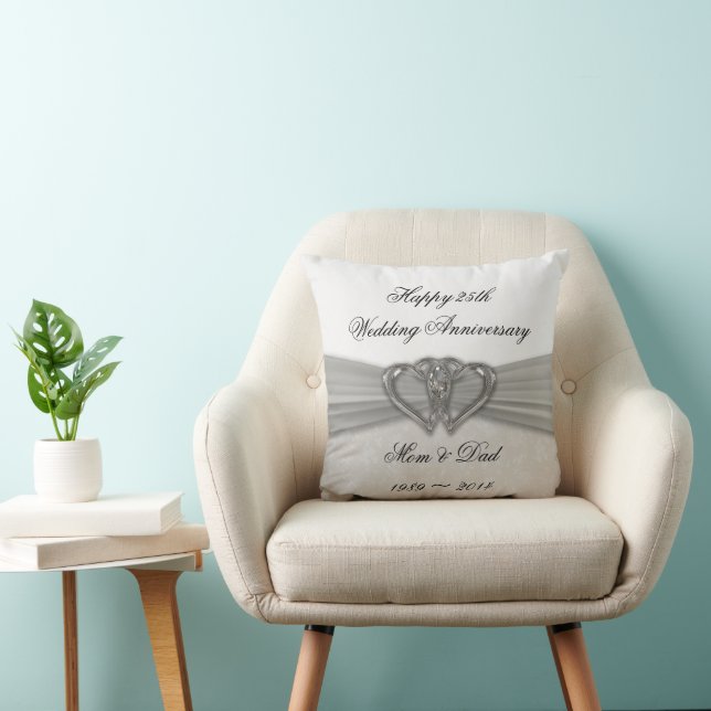 Damask 25th Wedding Anniversary Throw Pillow (Chair)