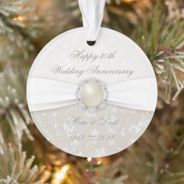 Damask 30th Wedding Anniversary Acrylic Ornament (Tree)