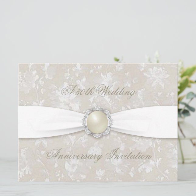 Damask 30th Wedding Anniversary Invitation (Standing Front)