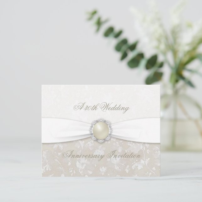 Damask 30th Wedding Anniversary Invitation (Standing Front)
