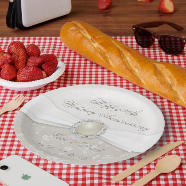 Damask 30th Wedding Anniversary Paper Plate (Picnic)