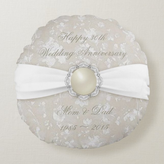 Damask 30th Wedding Anniversary Round Throw Pillow (Front)