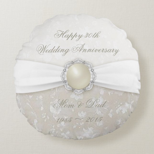 Damask 30th Wedding Anniversary Round Throw Pillow (Front)