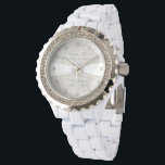 Damask 30th Wedding Anniversary Watch<br><div class="desc">A Digitalbcon Images Design featuring a satin pearl colour and damask design theme with a variety of custom images, shapes, patterns, styles and fonts in this one-of-a-kind "Damask Pearl Wedding Anniversary" Watch. This attractive and elegant design comes complete with customisable text lettering and contrasting black hour number face and makes...</div>