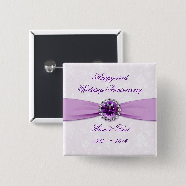 Damask 33rd Wedding Anniversary Button (Front & Back)