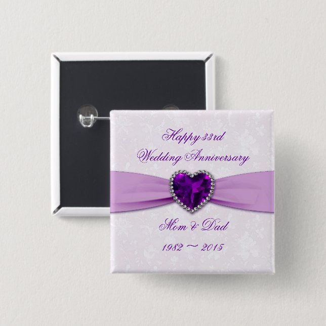 Damask 33rd Wedding Anniversary Button (Front & Back)