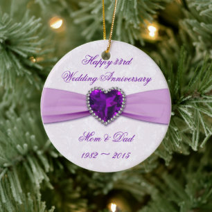 Damask 33rd Wedding Anniversary Round Ornament