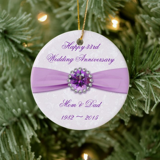 Damask 33rd Wedding Anniversary Round Ornament (Tree)