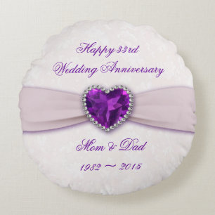 Damask 33rd Wedding Anniversary Round Throw Pillow