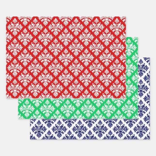 Damask #3 DIY Pattern & Background Colours Wrapping Paper Sheet (Set)