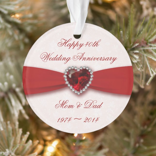 Damask 40th Wedding Anniversary Acrylic Ornament (Tree)