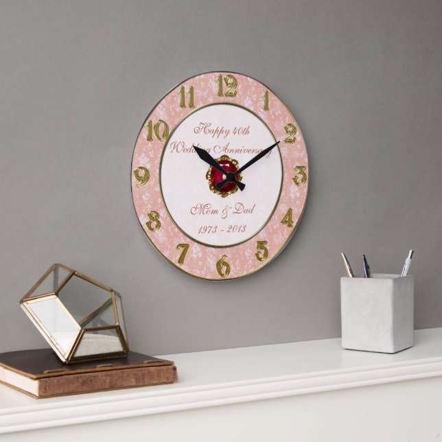Damask 40th Wedding Anniversary Clock (Office)
