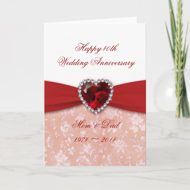 Damask 40th Wedding Anniversary Design Card (Front)