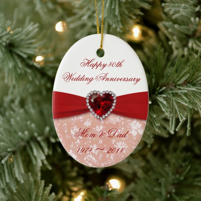 Damask 40th Wedding Anniversary Design Ceramic Tree Decoration (Tree)