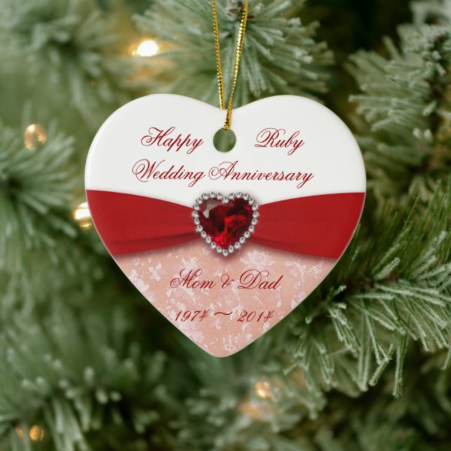 Damask 40th Wedding Anniversary Design Ceramic Tree Decoration (Tree)