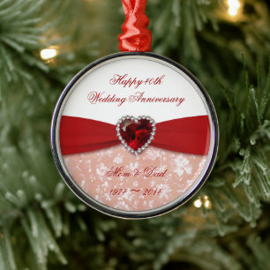 Damask 40th Wedding Anniversary Design Metal Tree Decoration