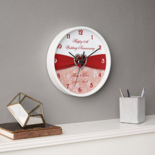 Damask 40th Wedding Anniversary Design Wall Clock