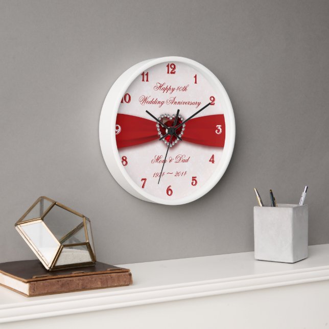 Damask 40th Wedding Anniversary Design Wall Clock (Office)