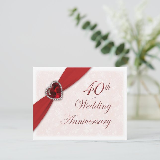 Damask 40th Wedding Anniversary Invitation (Standing Front)