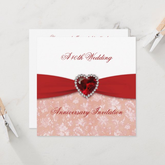 Damask 40th Wedding Anniversary Invitation (Front/Back In Situ)
