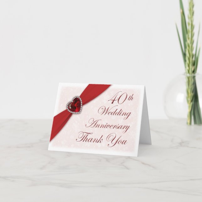 Damask 40th Wedding Anniversary Thank You Card (Front)