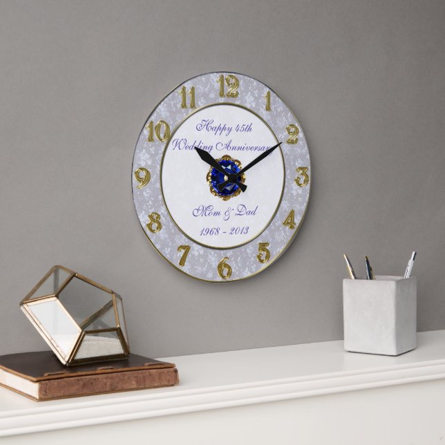 Damask 45th Wedding Anniversary Clock (Office)