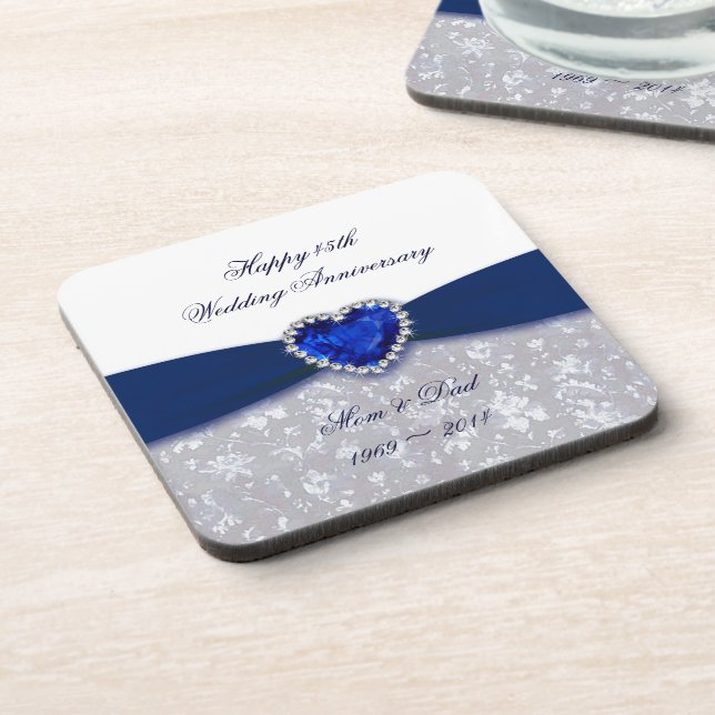 Damask 45th Wedding Anniversary Coaster (Left Side)