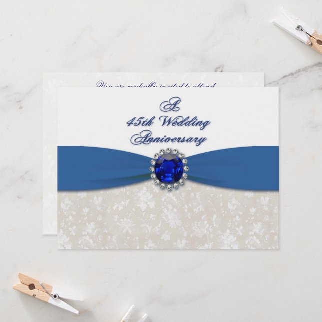 Damask 45th Wedding Anniversary Invitation (Front/Back In Situ)