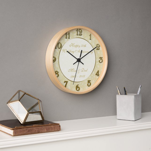 Damask 50th Wedding Anniversary Clock (Office)