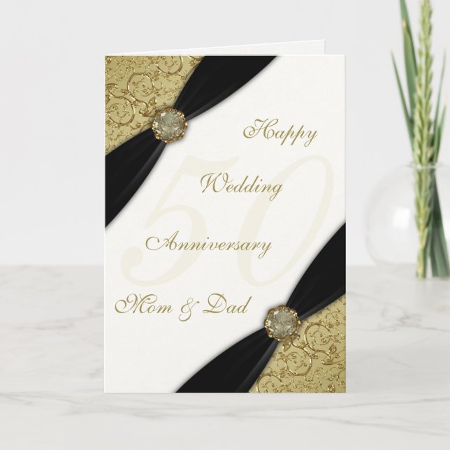 Damask 50th Wedding Anniversary Greeting Card (Front)