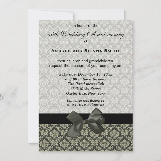 Damask 50th Wedding Anniversary Invitation (Front)