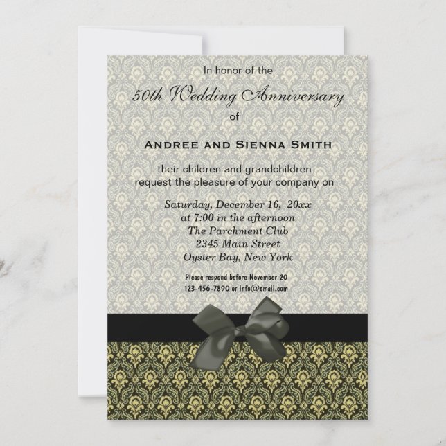 Damask 50th Wedding Anniversary Invitation (Front)