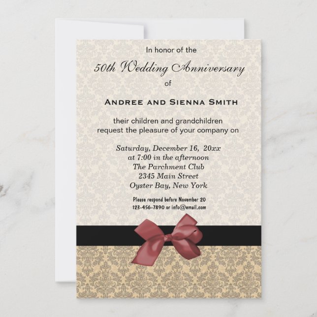 Damask 50th Wedding Anniversary Invitation (Front)