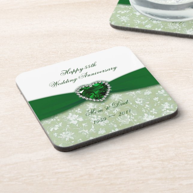Damask 55th Wedding Anniversary Coaster (Left Side)