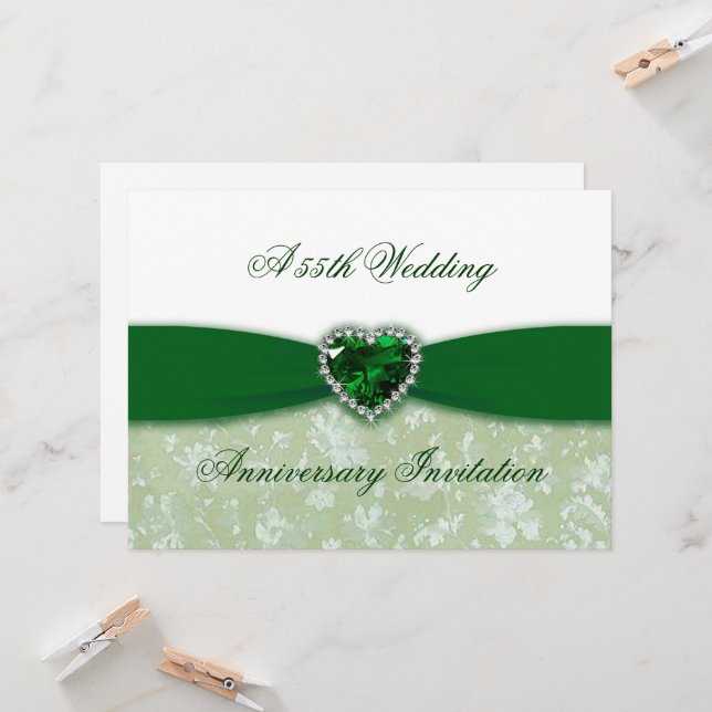 Damask 55th Wedding Anniversary Invitation (Front/Back In Situ)