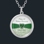 Damask 55th Wedding Anniversary Silver Plated Necklace<br><div class="desc">A Digitalbcon Images Design featuring an emerald green and white colour and damask design theme with a variety of custom images, shapes, patterns, styles and fonts in this one-of-a-kind "Damask 55th Wedding Anniversary Design". With this attractive and elegant design choice you'll have all your decorations, gift ideas and party favours...</div>