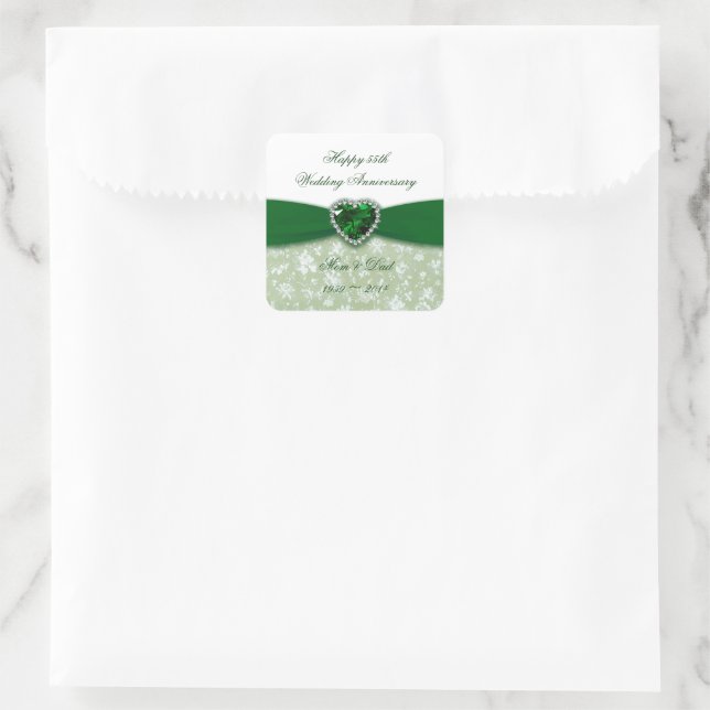 Damask 55th Wedding Anniversary Square Sticker (Bag)