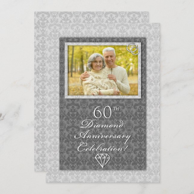 Damask 60th Diamond Wedding Anniversary Party Invitation (Front/Back)