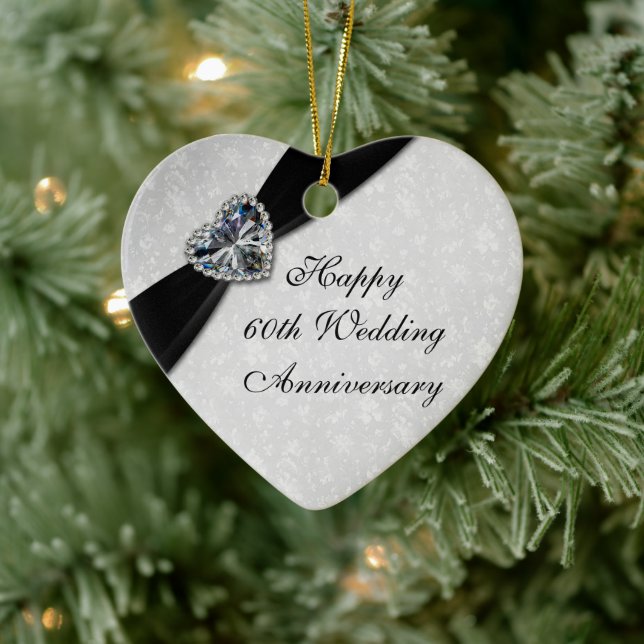 Damask 60th Wedding Anniversary Heart Ornament (Tree)