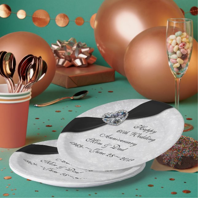 Damask 60th Wedding Anniversary Paper Plate (Multi)