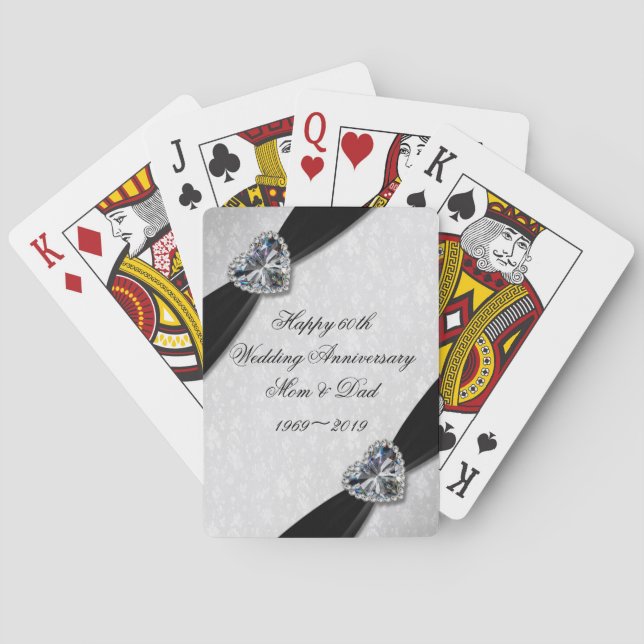 Damask 60th Wedding Anniversary Playing Cards (Back)